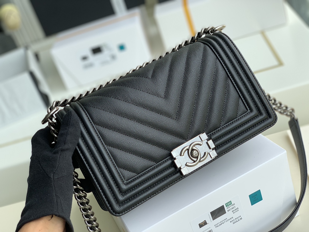 Ch@nel Boy Bag-Caviar-25CM