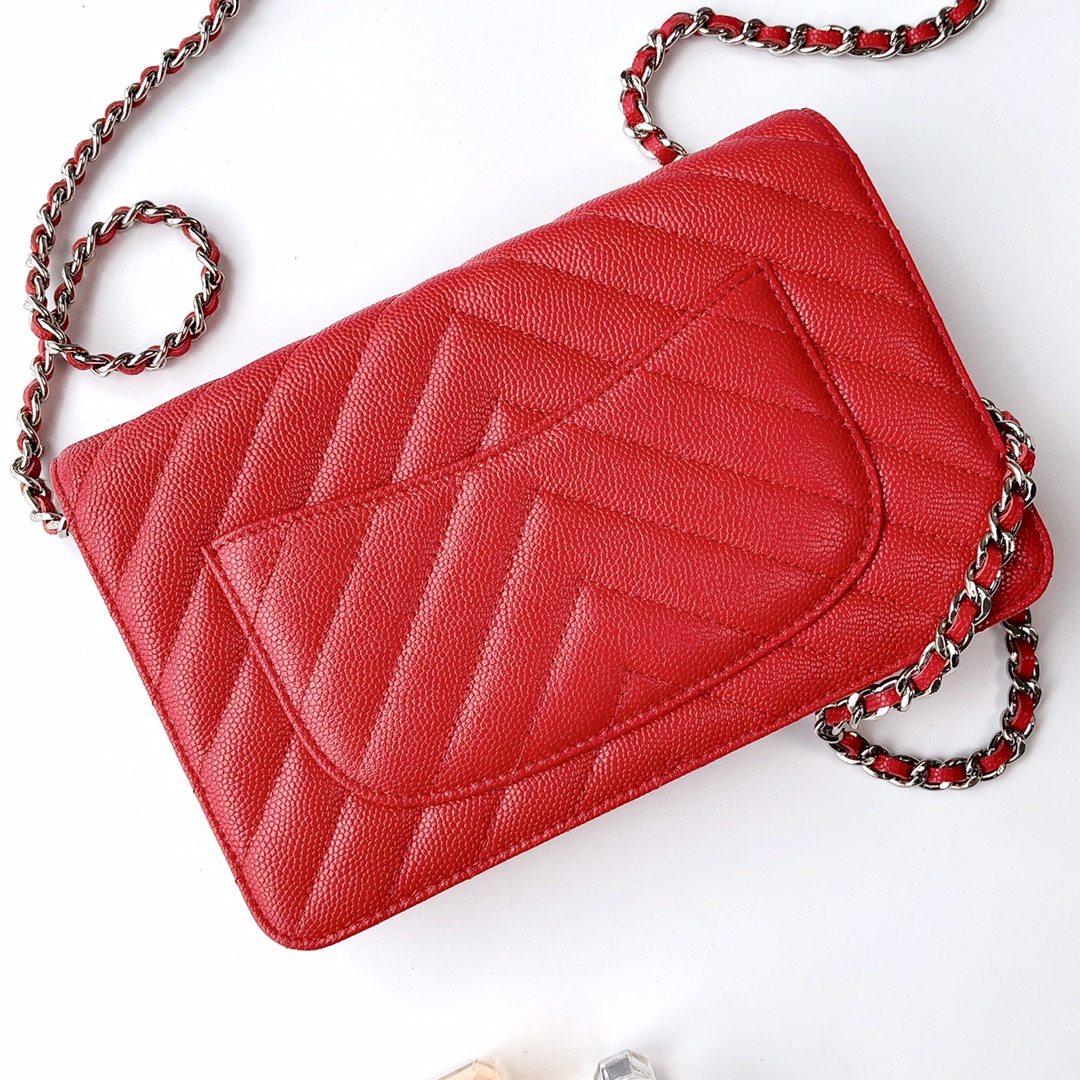 Ch@nel Wallet On Chain-Silver Hardware-19*12*3.5CM