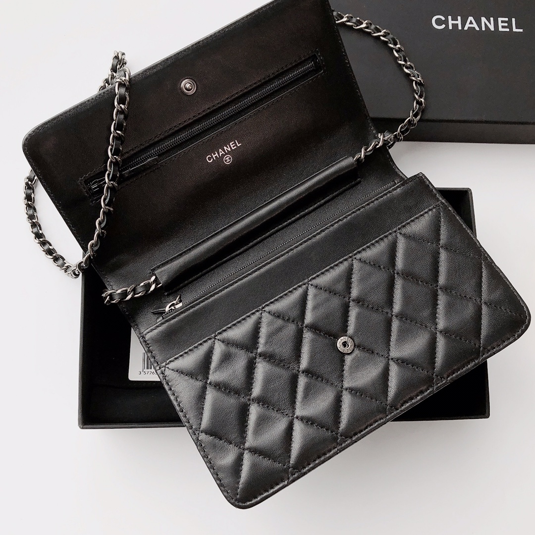 Ch@nel Wallet On Chain-Silver Hardware-19*12*3.5CM