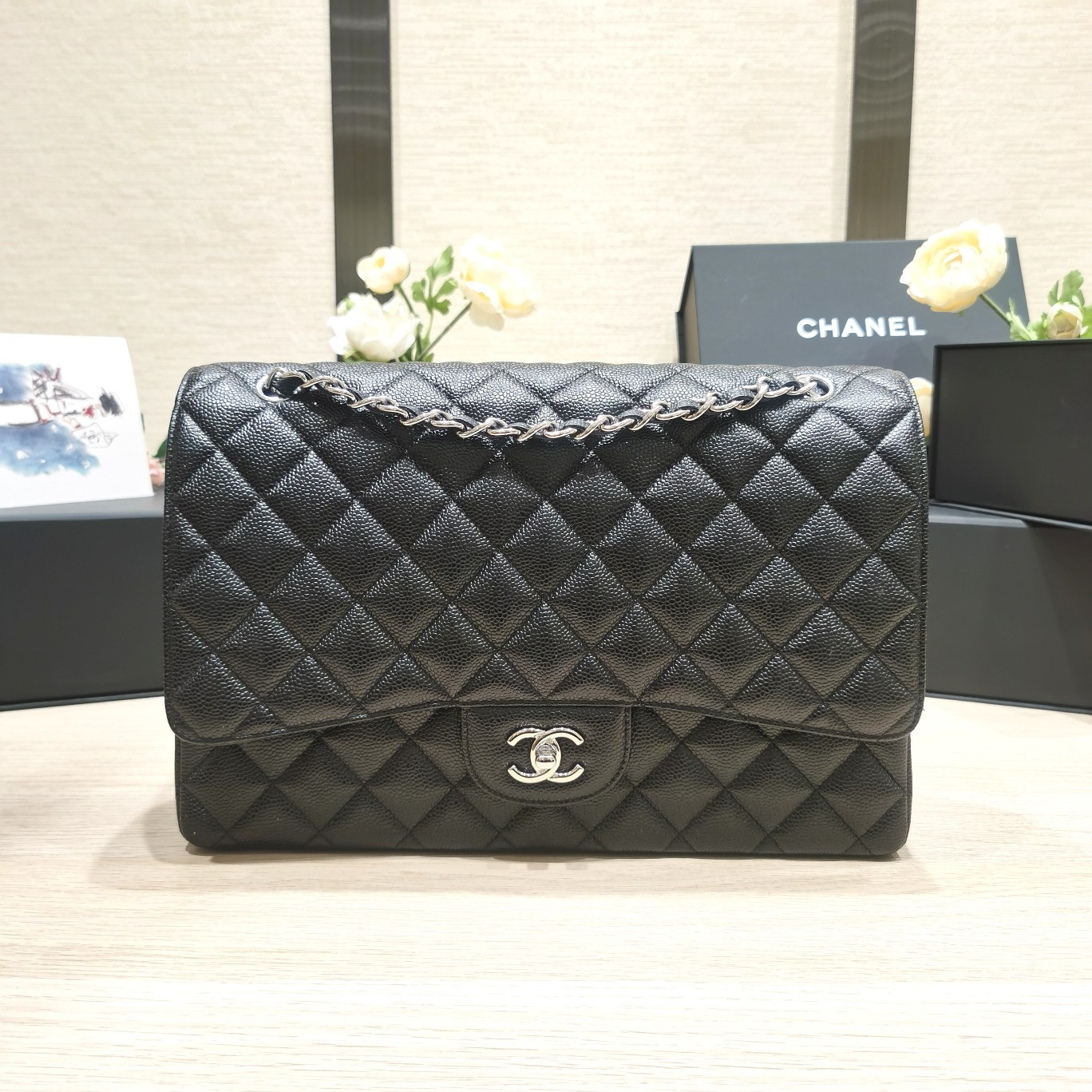 Ch@nel Flap Bag-Caviar Leather-Maxi-33CM