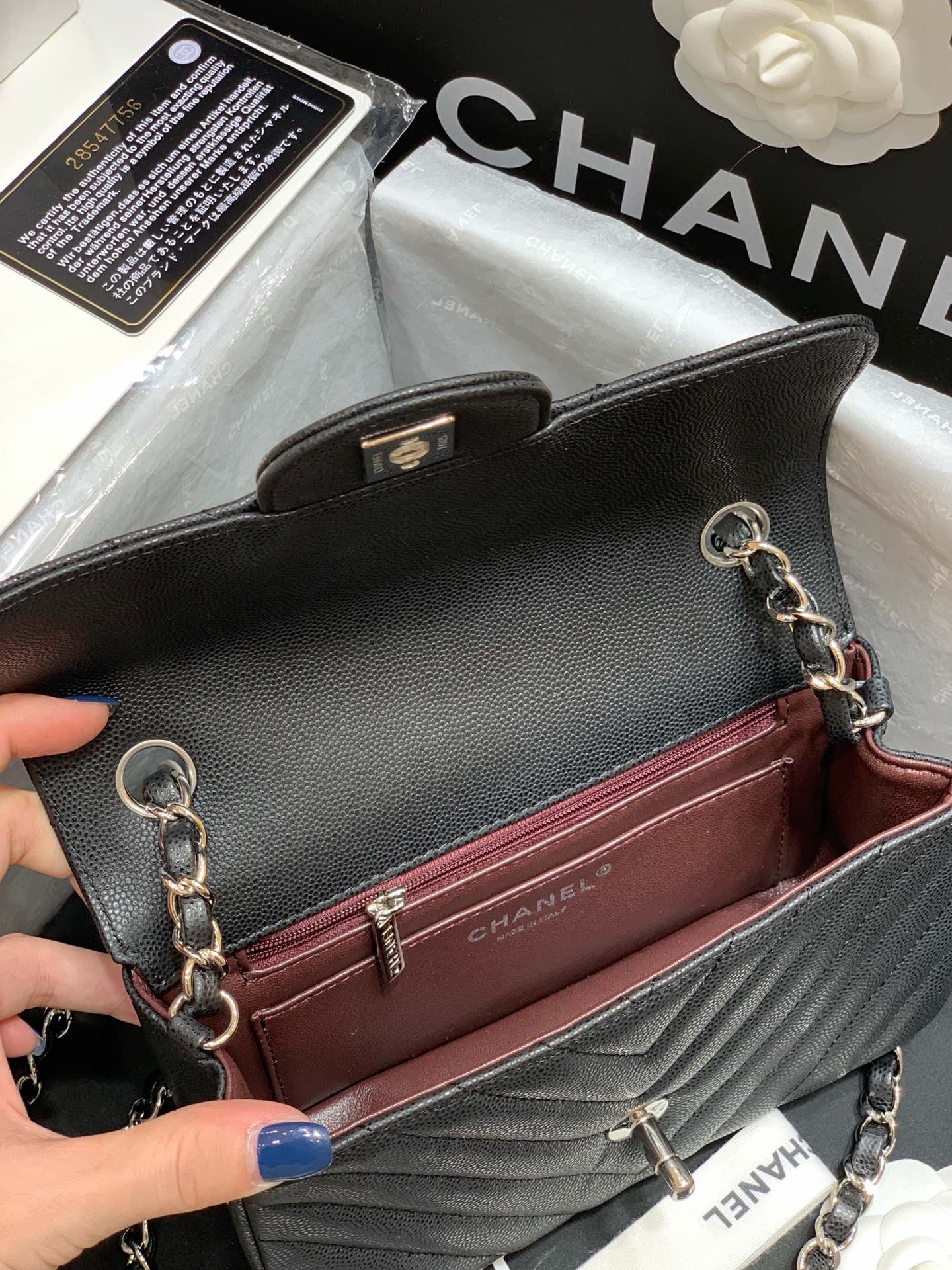 Ch@nel Flap Bag-Caviar-Silver Hardware-20CM