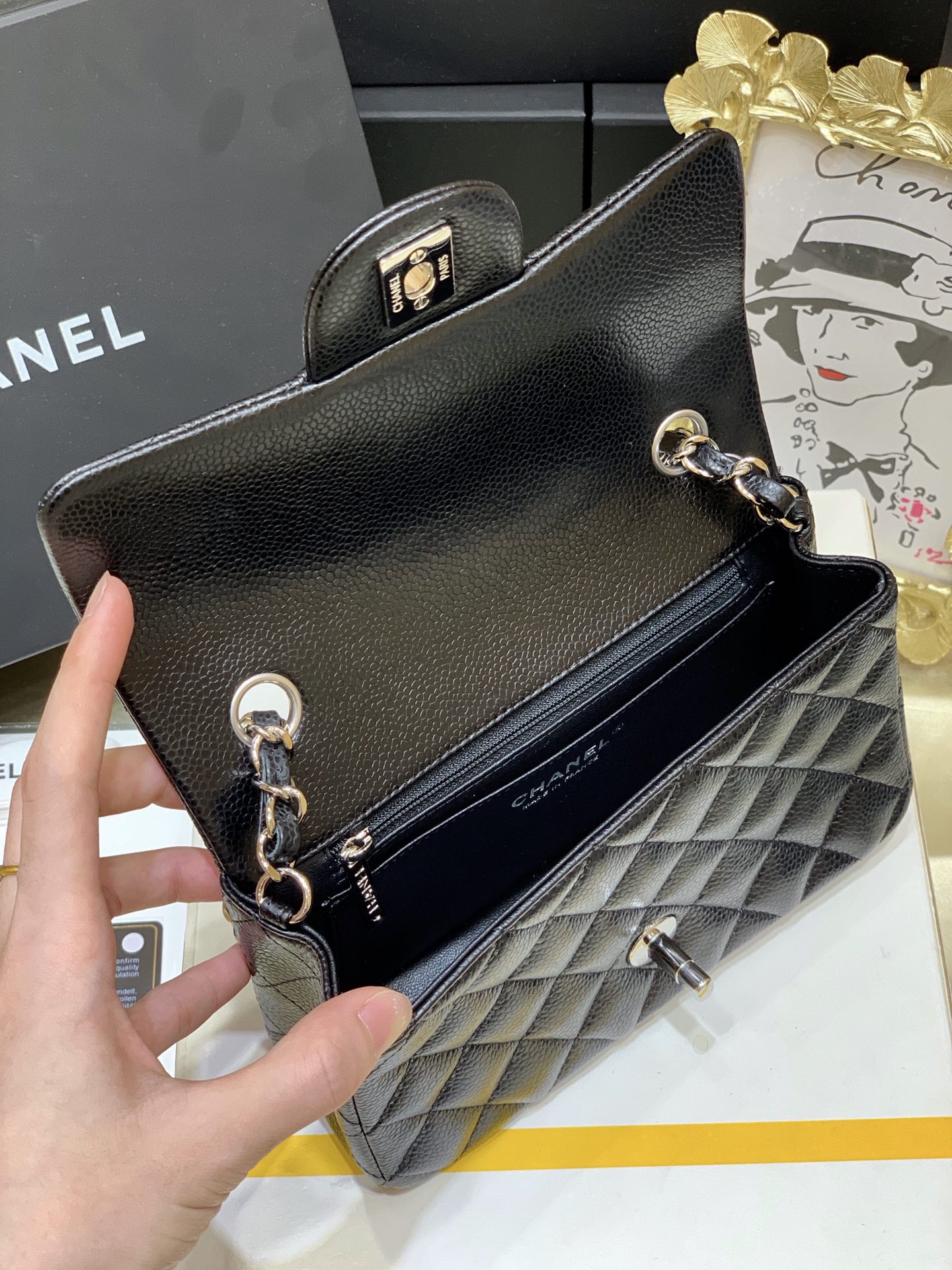 Ch@nel Flap Bag-Caviar-Silver Hardware-20CM