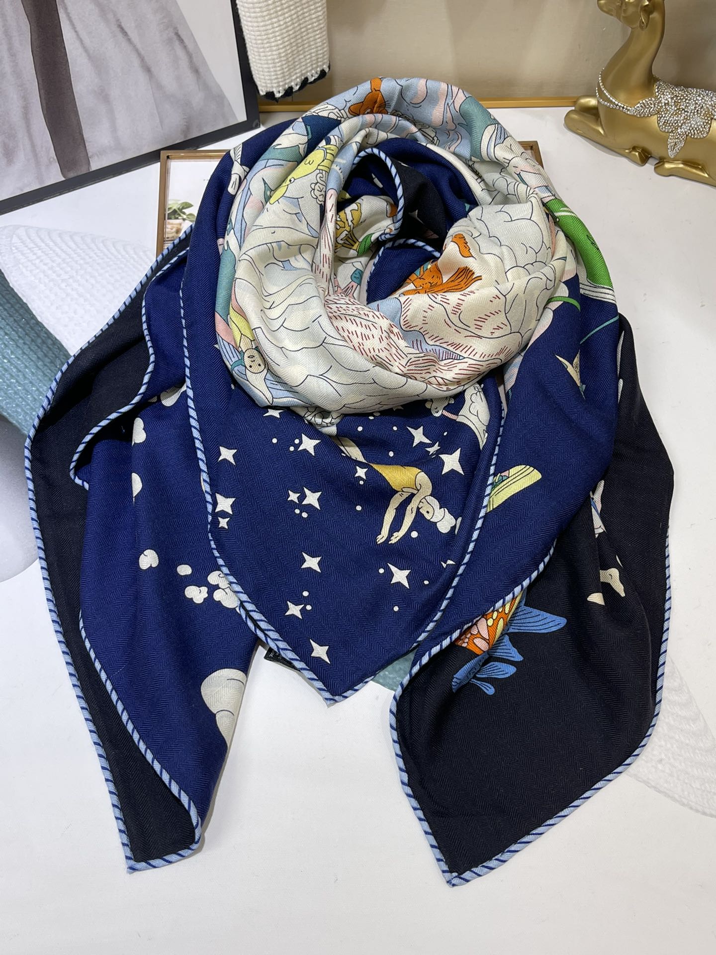 H**mes square towel-140*140cm