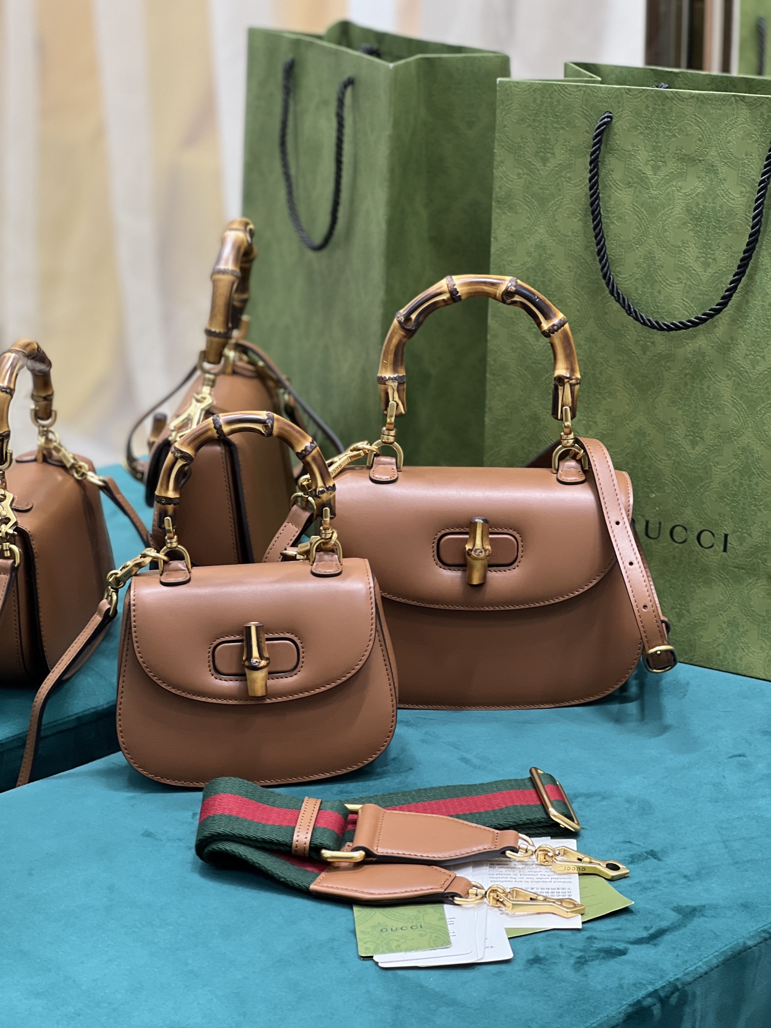 G*u*i top handle bag with bamboo-17*12*7.5&21*15*7cm