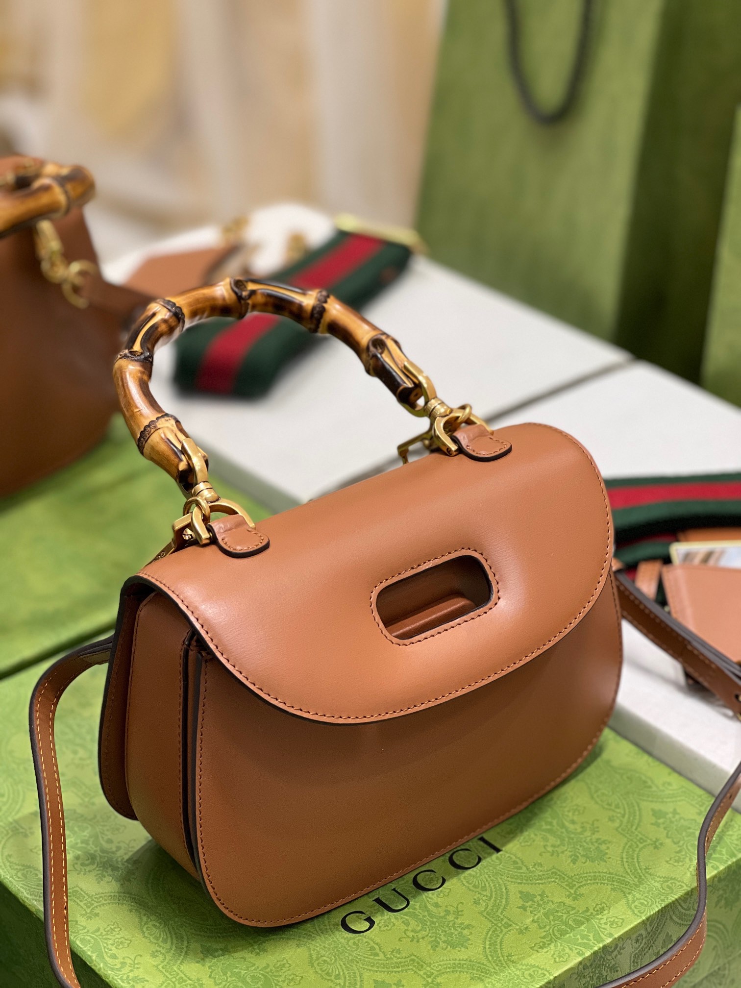 G*u*i top handle bag with bamboo-17*12*7.5&21*15*7cm