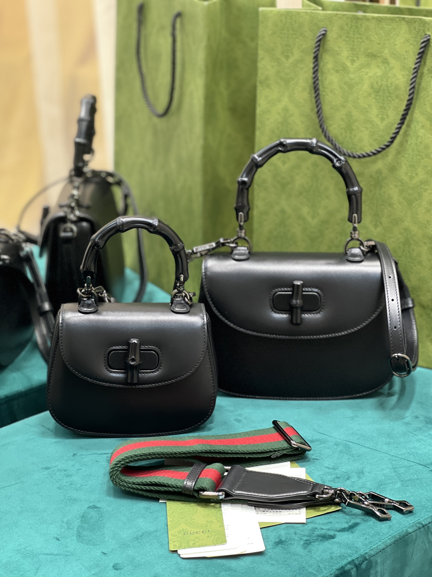 G*u*i top handle bag with bamboo-17*12*7.5&21*15*7cm