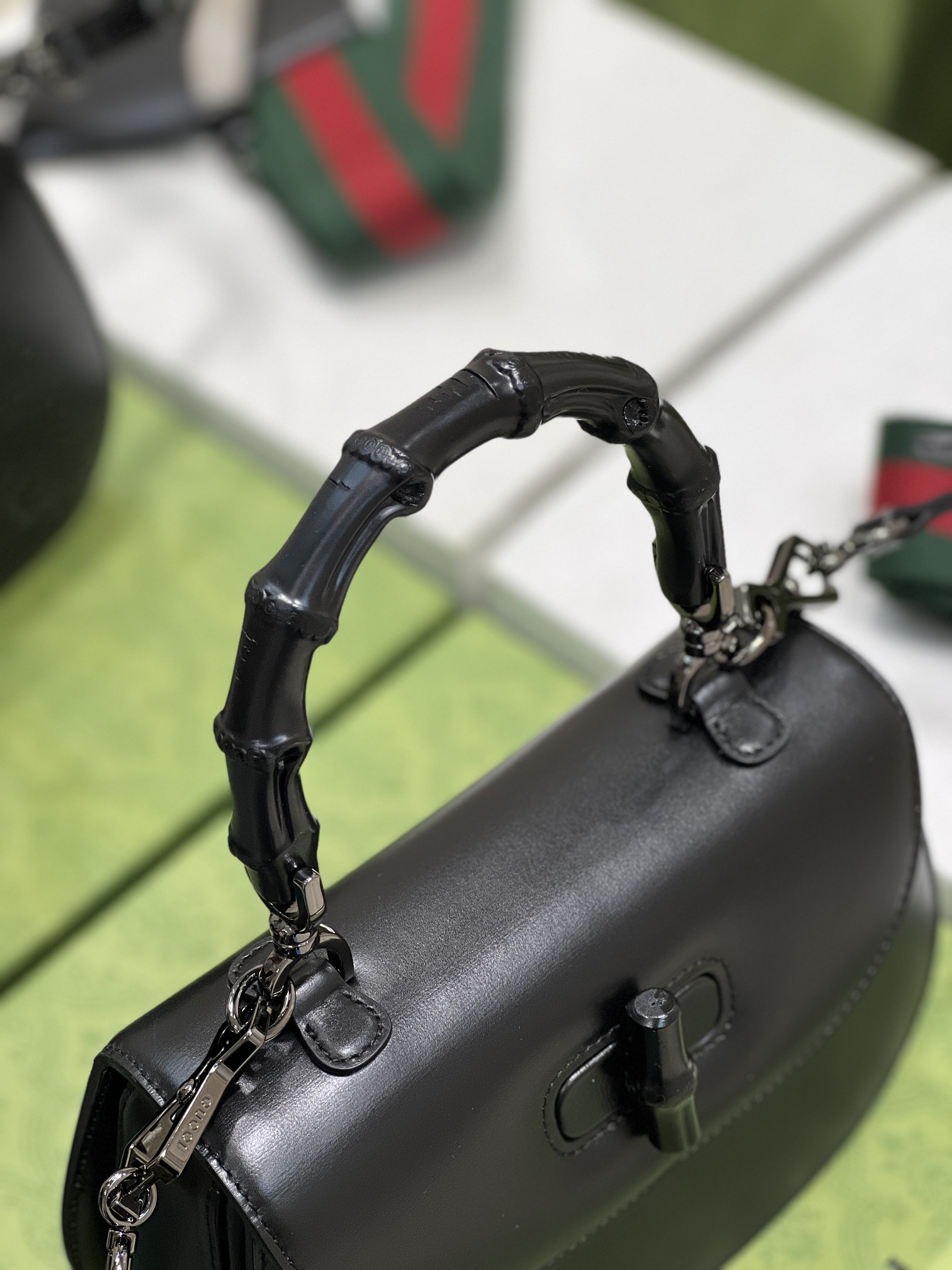 G*u*i top handle bag with bamboo-17*12*7.5&21*15*7cm