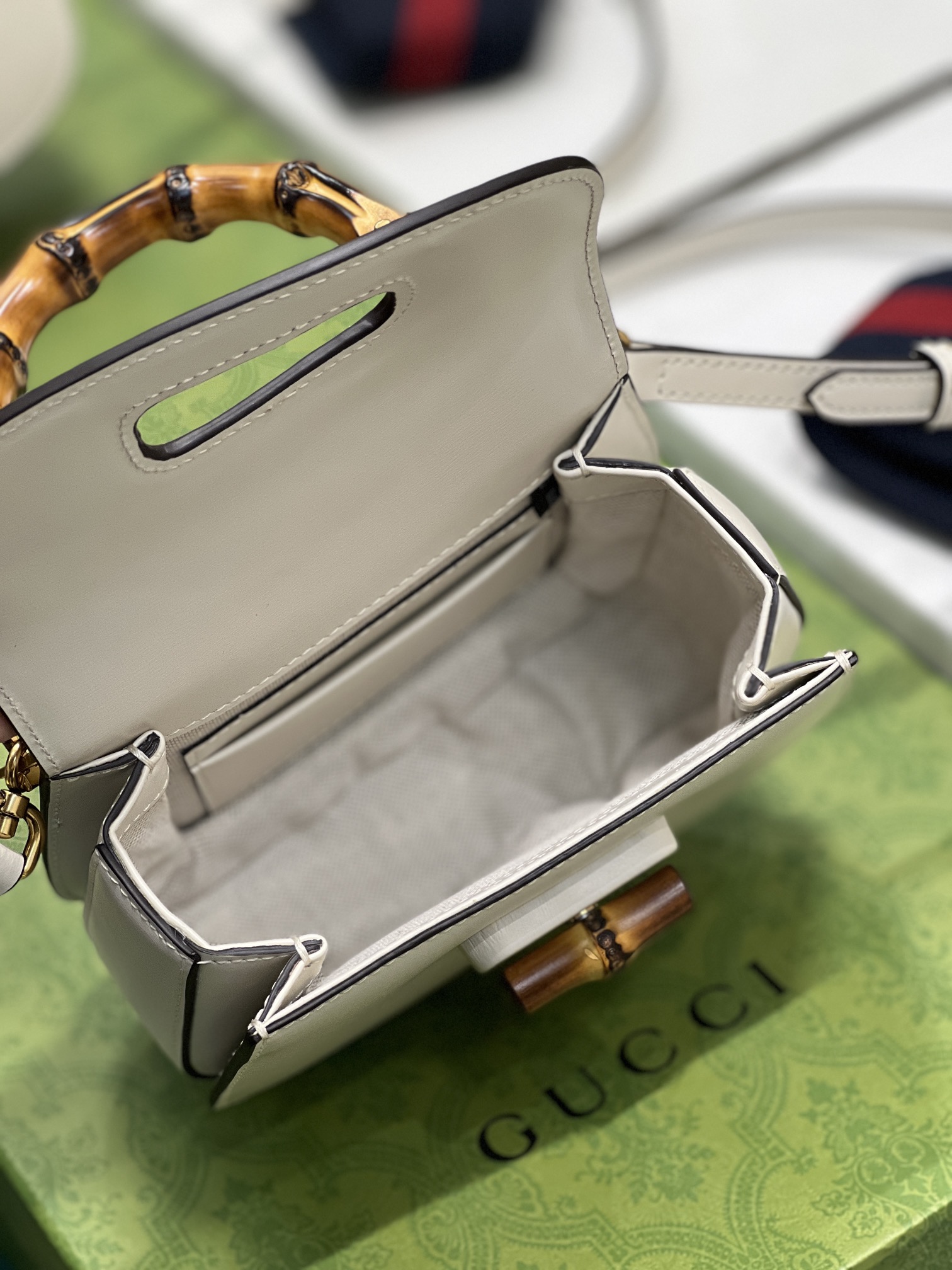 G*u*i top handle bag with bamboo-17*12*7.5&21*15*7cm