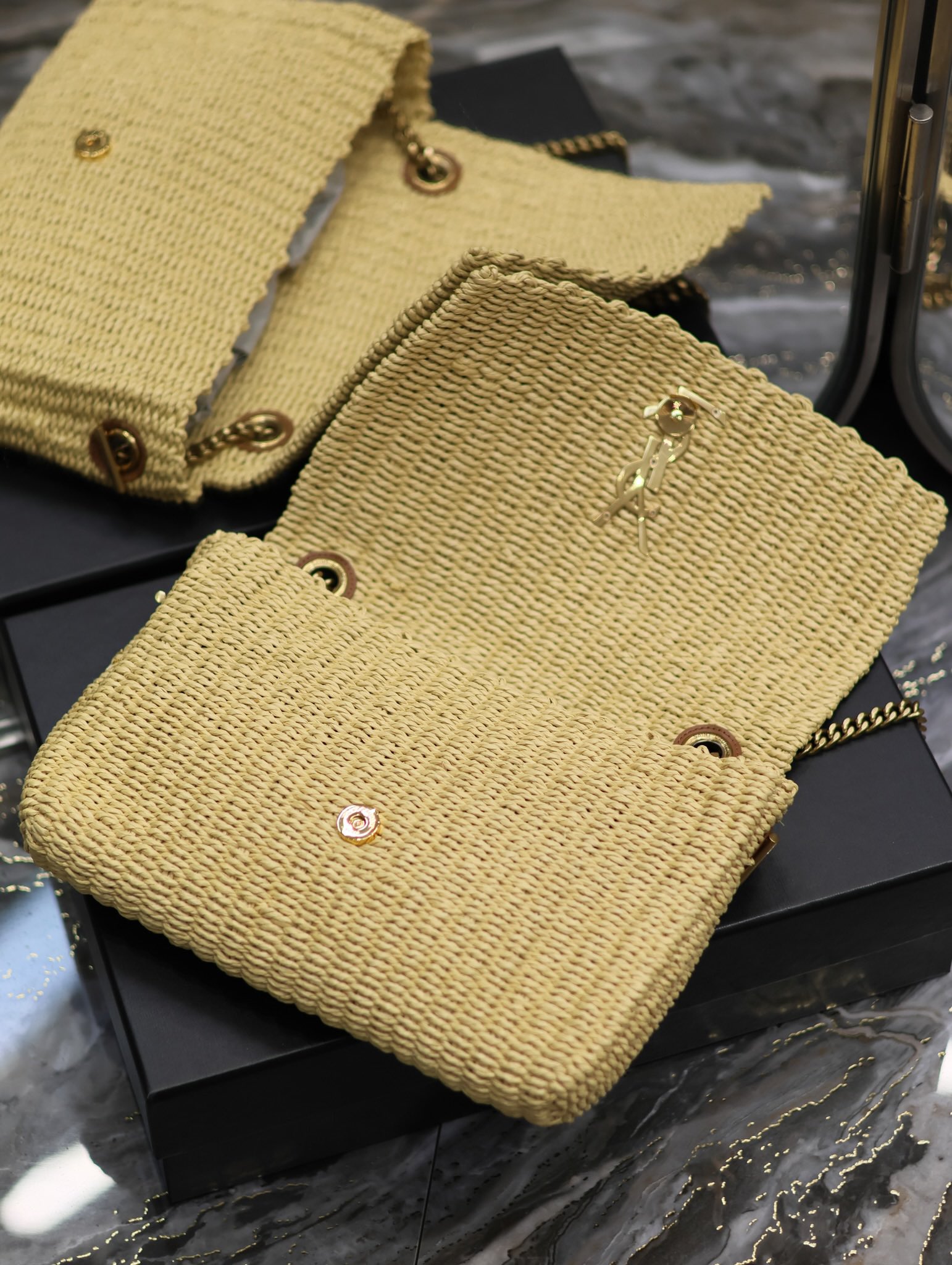 Y*L kate with raffia-28.5×20×6cm