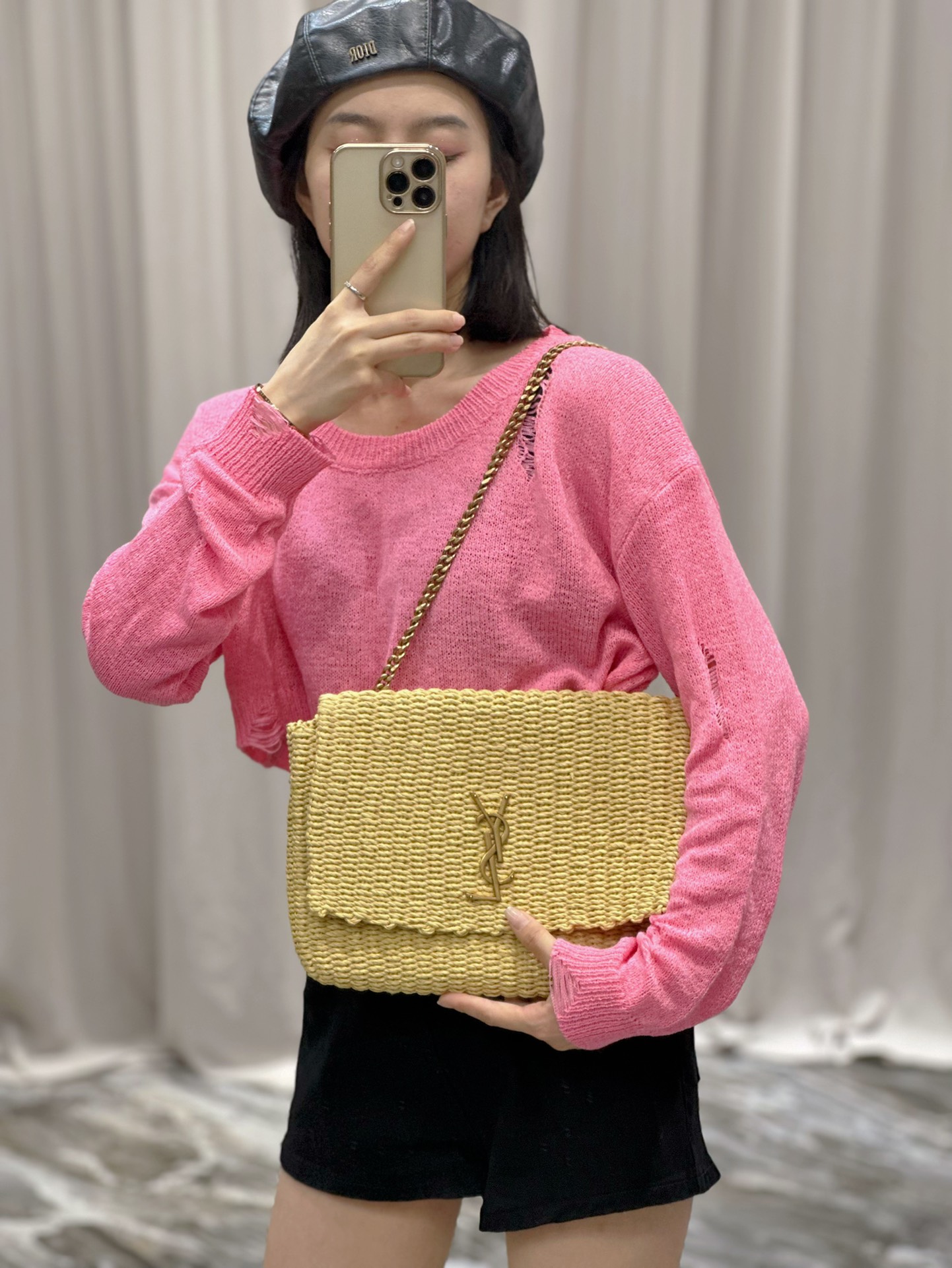 Y*L kate with raffia-28.5×20×6cm