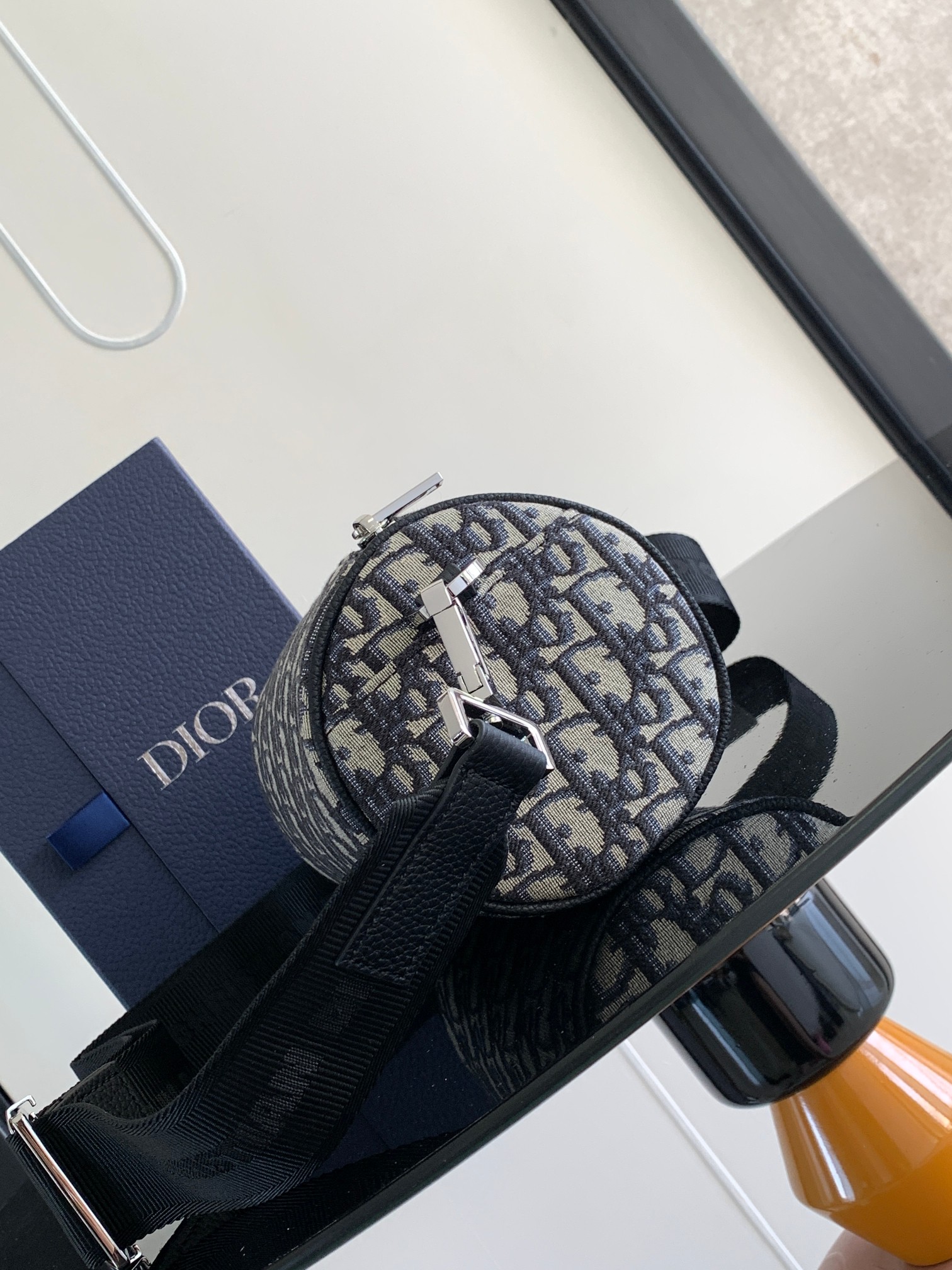 D*or oblique barrel crossbody bag-21.3x12.5x12.5cm