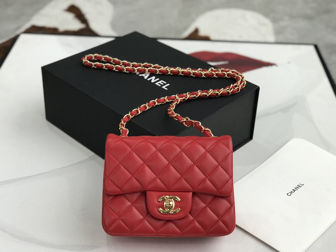 Ch@nel Flap Bag-Lambskin Leather-17CM