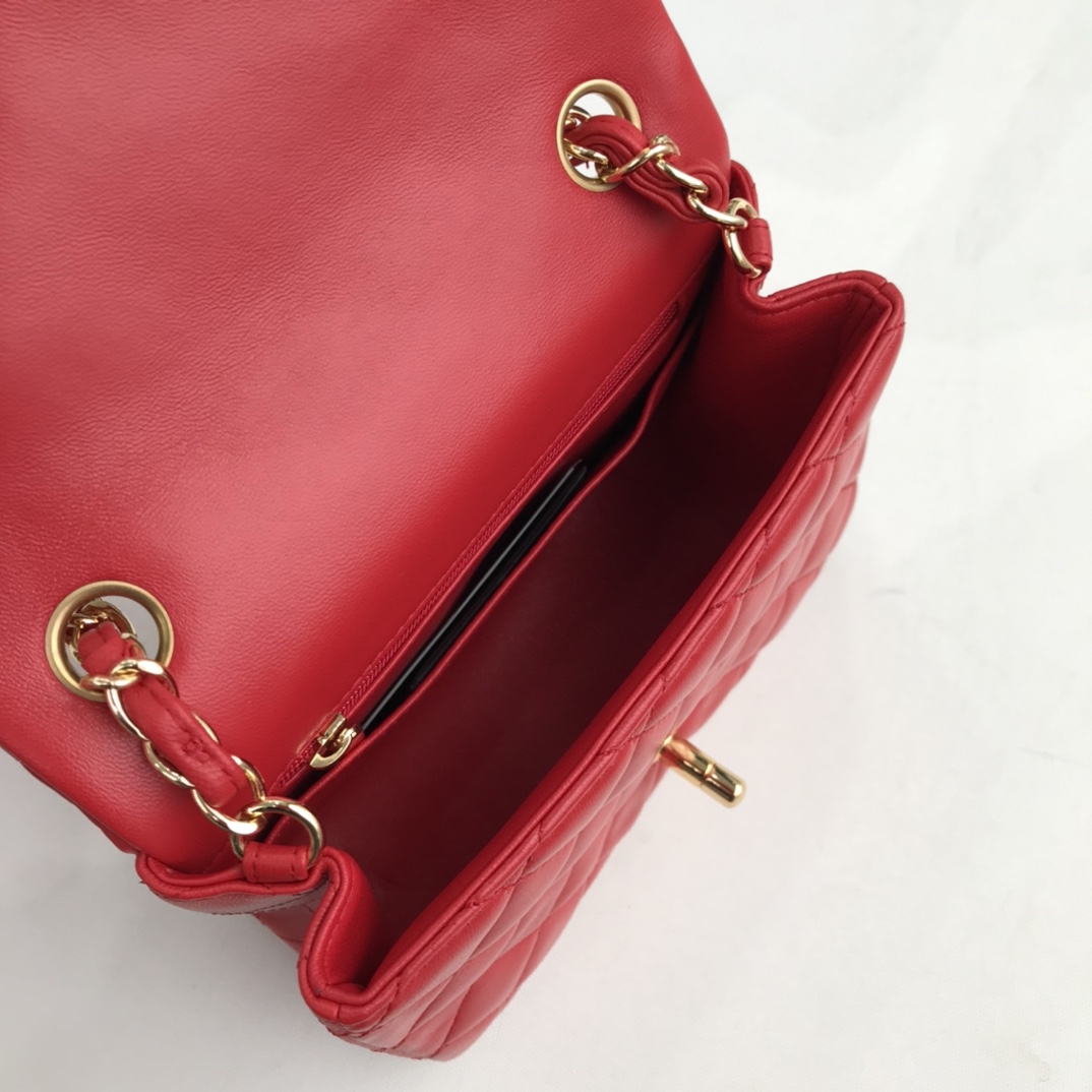 Ch@nel Flap Bag-Lambskin Leather-17CM