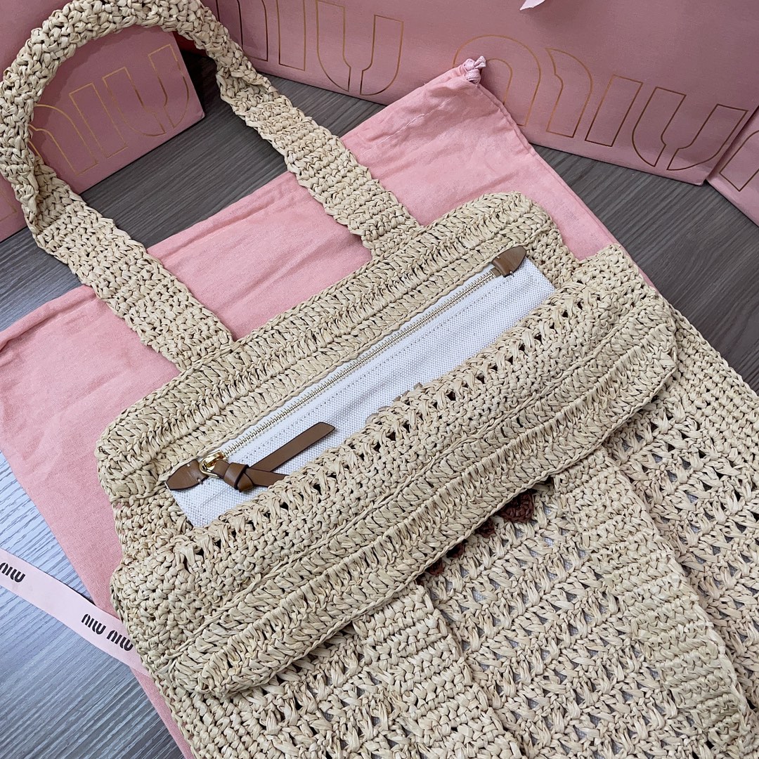 M*um*u crochet raffia tote bag-38.5x 40 x10cm