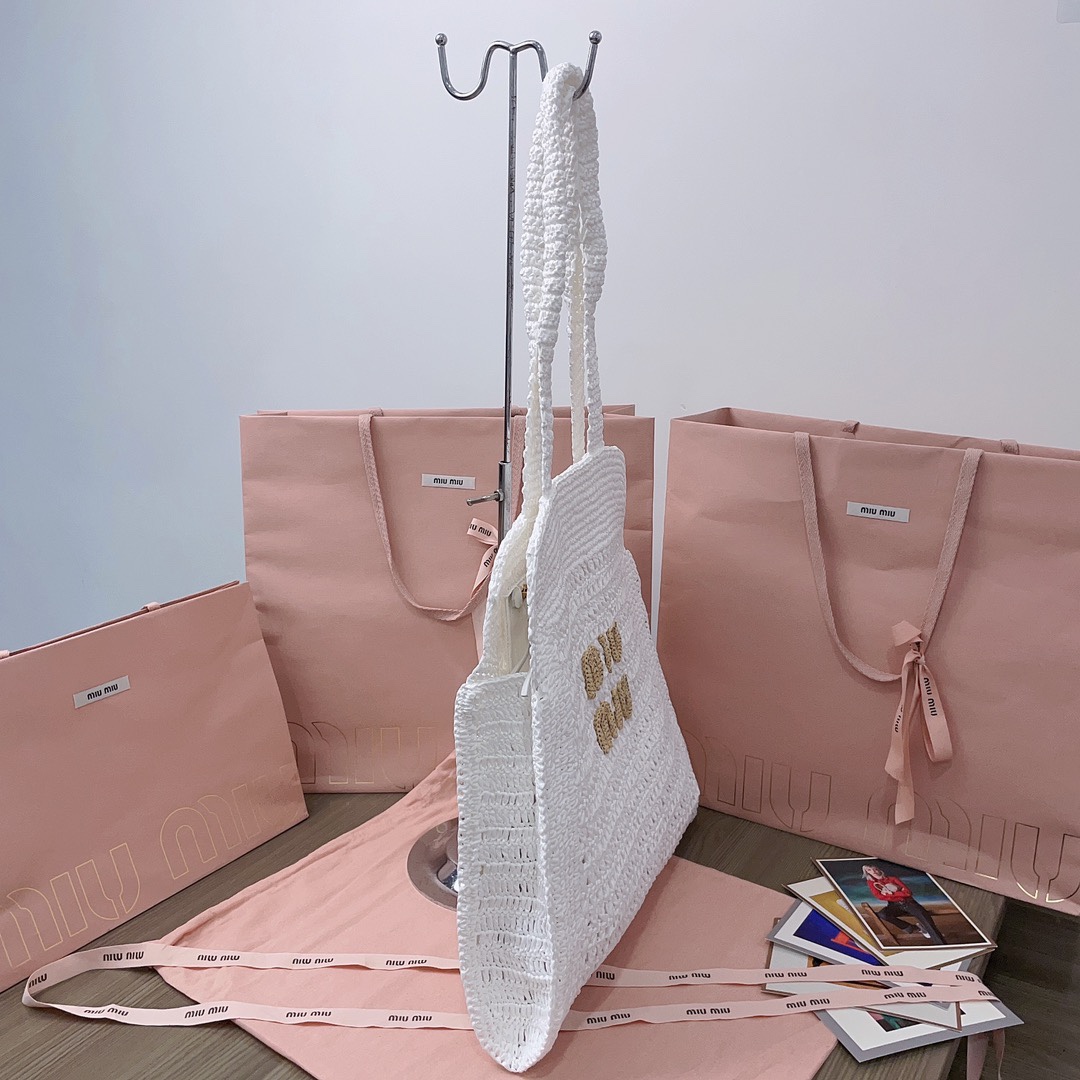 M*um*u crochet raffia tote bag-38.5x 40 x10cm