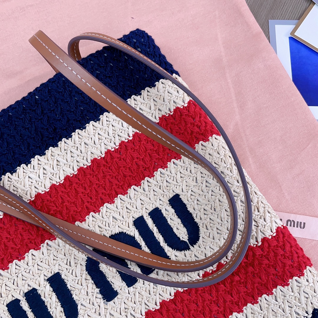 M*um*u striped crochet tote bag-30x38cm