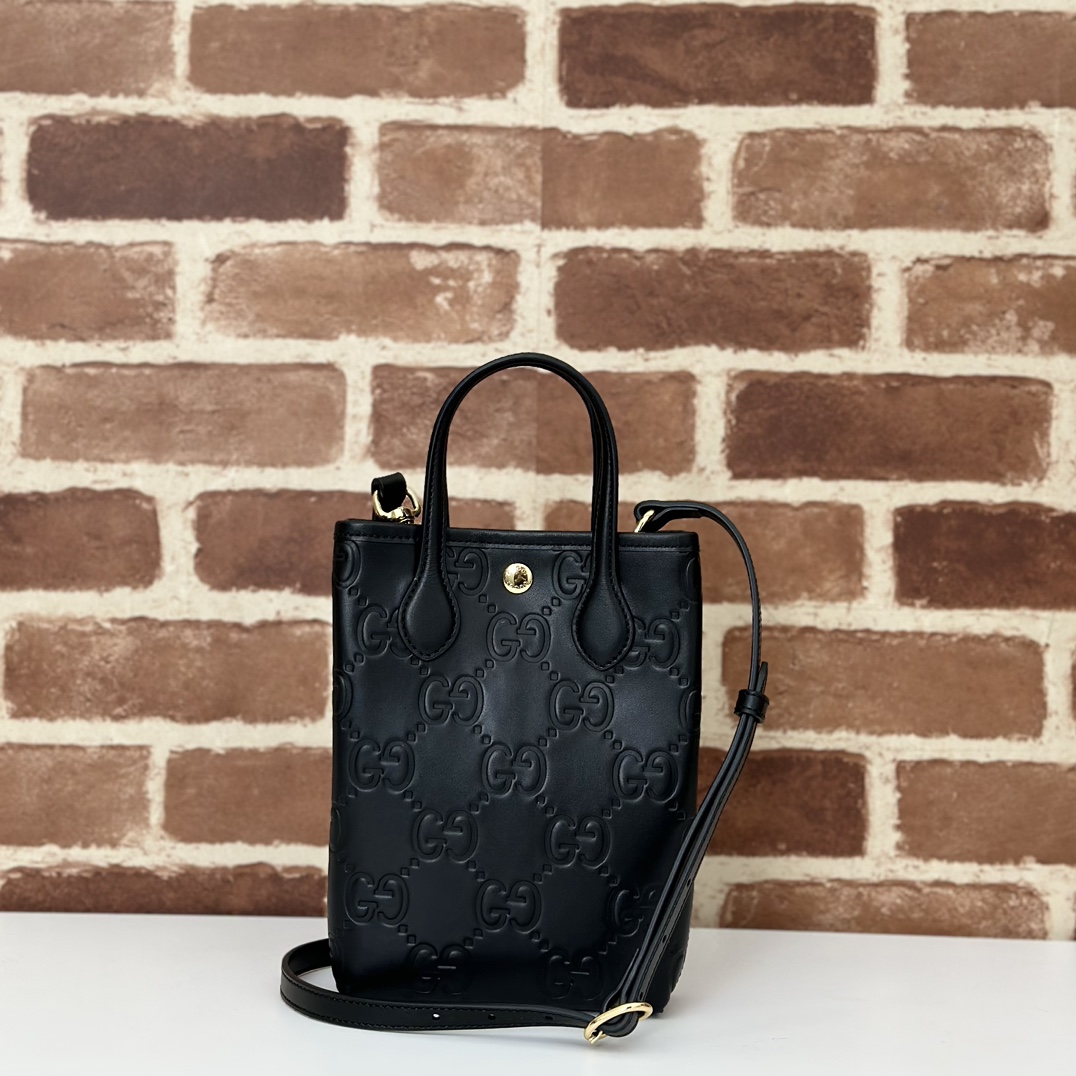 gvc*1 gg S*per mini bag with strap in black gg leather |-20*13*2.5cm