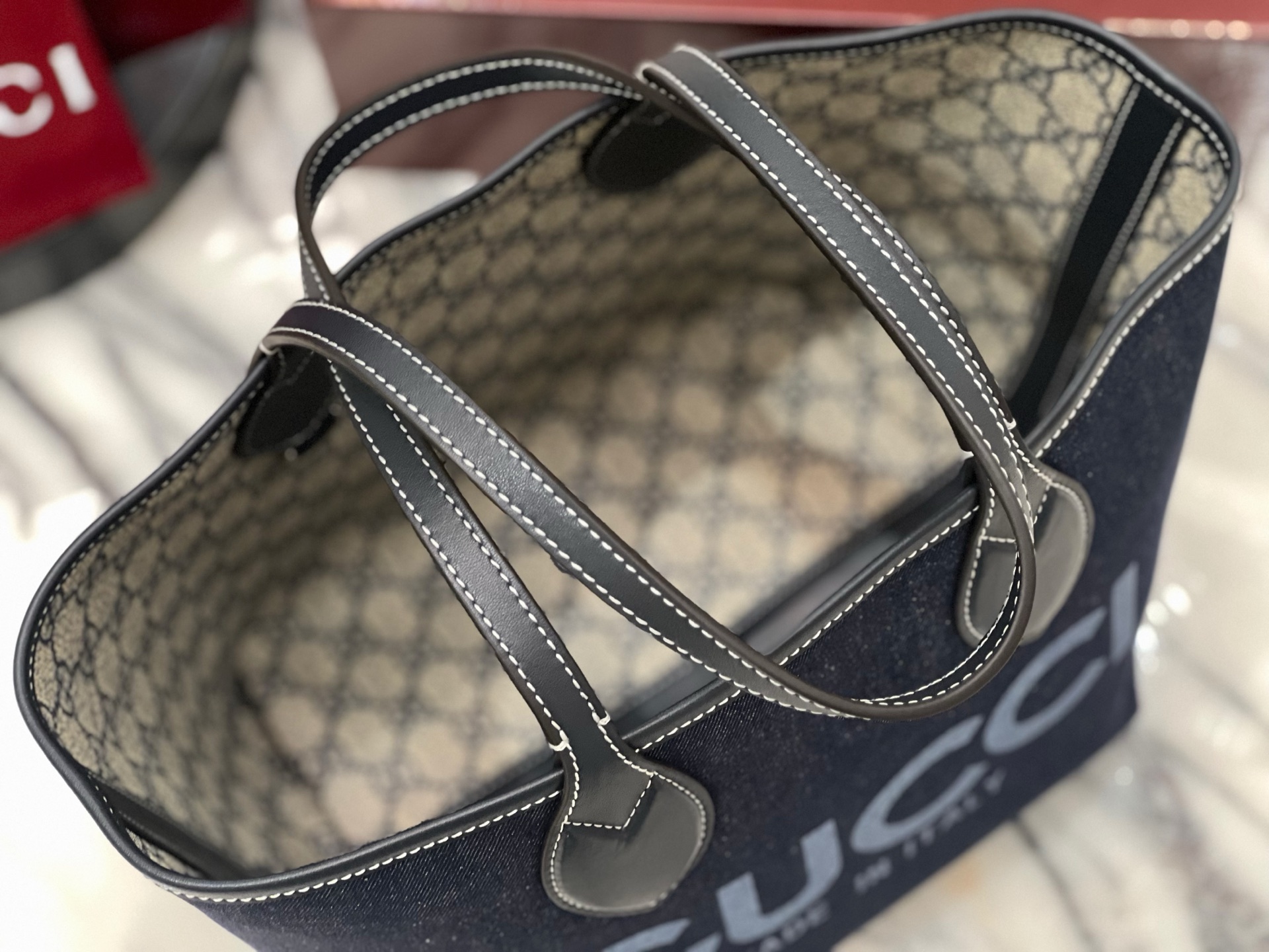 Gv*c* totissima small reversible tote in dark blue denim -22*19*18cm