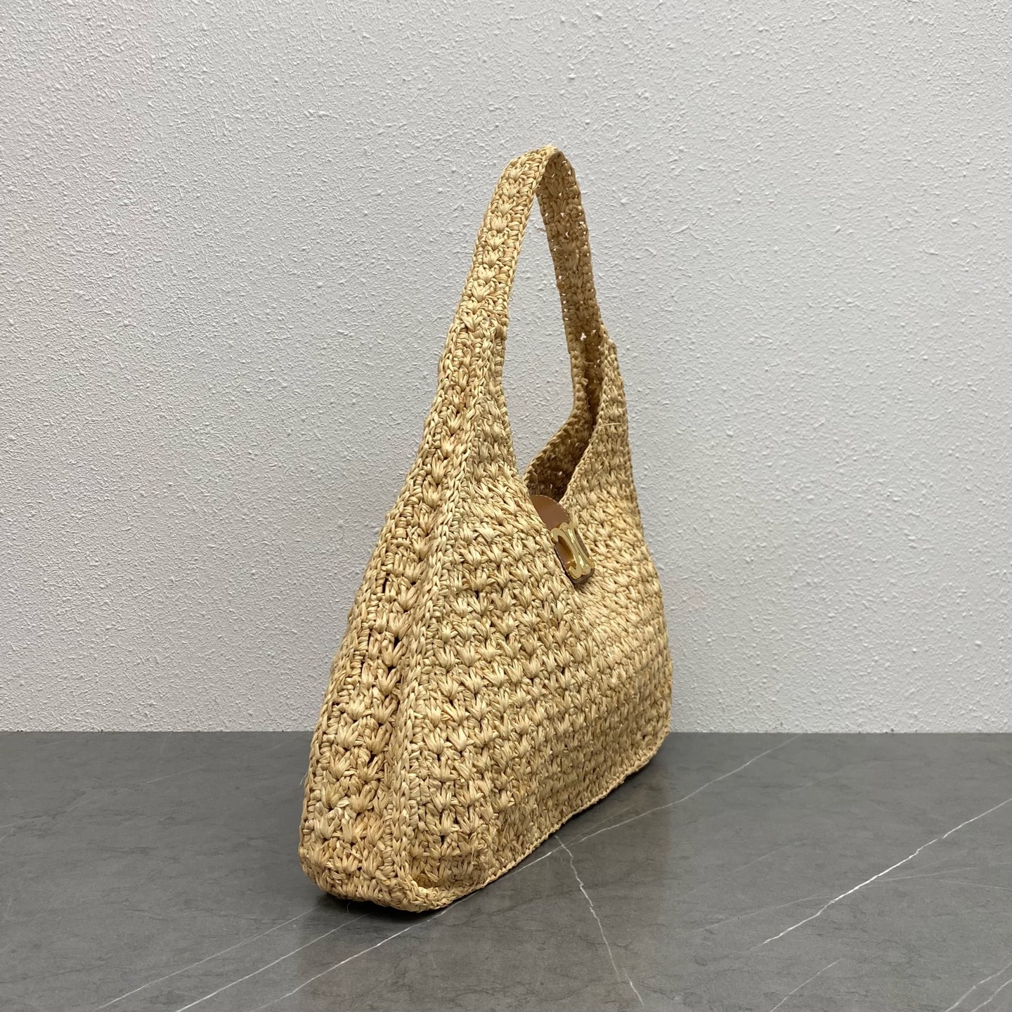 Ceili Cabas Triangle in Raffia and Calfskin-20*21*10CM