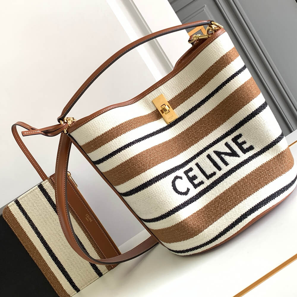 Ce**e bucket 16 bag in striped textile with Ce**e jacquard(high-end grade)