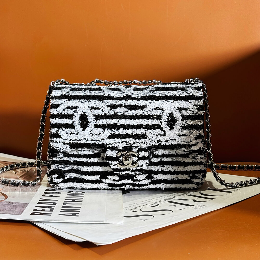 Ch*el little black and white striped bag