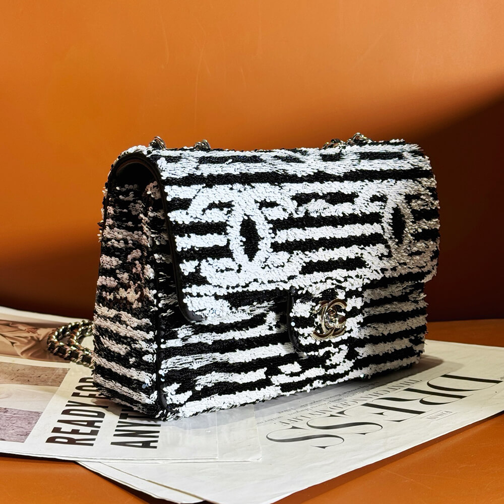 Ch*el little black and white striped bag