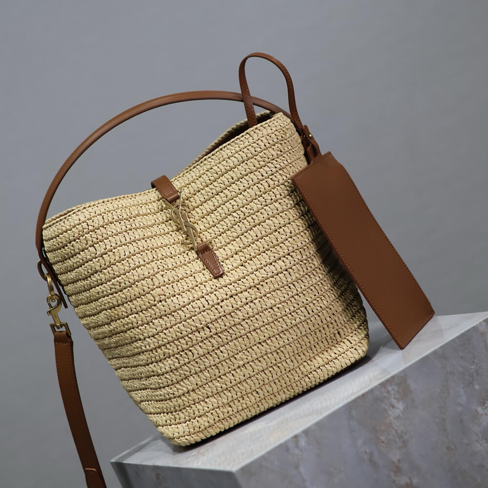 YSL LE 37 IN WOVEN RAFFIA AND VEGETABLE-TANNED LEATHER(HIGH-END GRADE)