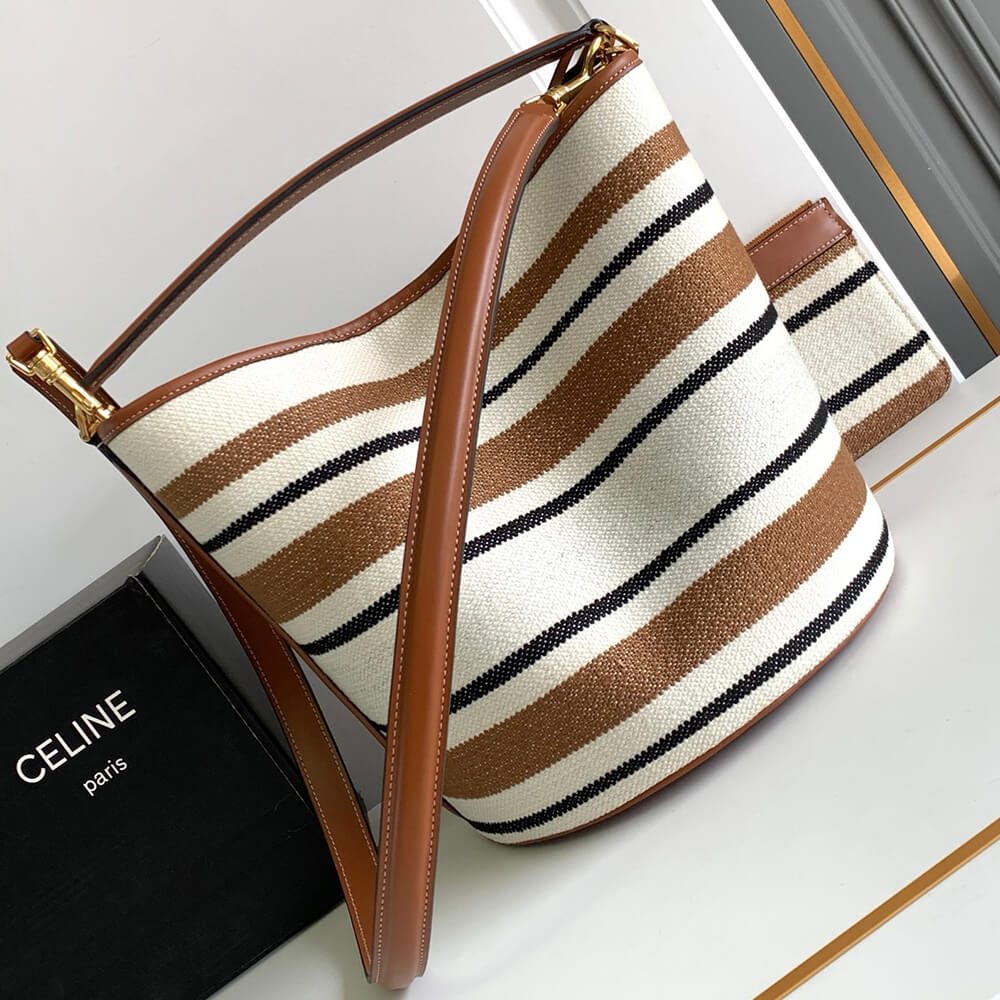 Ce**e bucket 16 bag in striped textile with Ce**e jacquard(high-end grade)