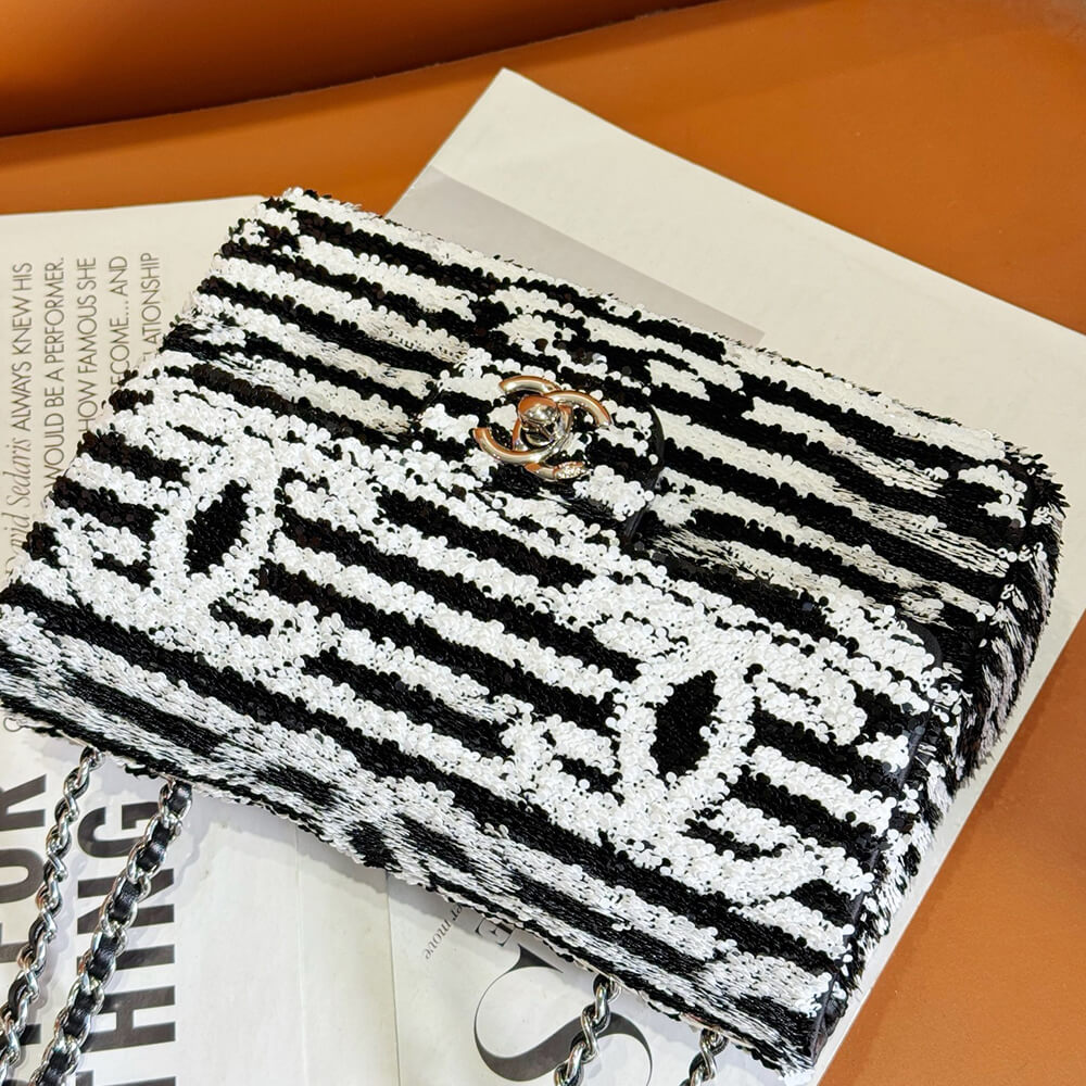 Ch*el little black and white striped bag