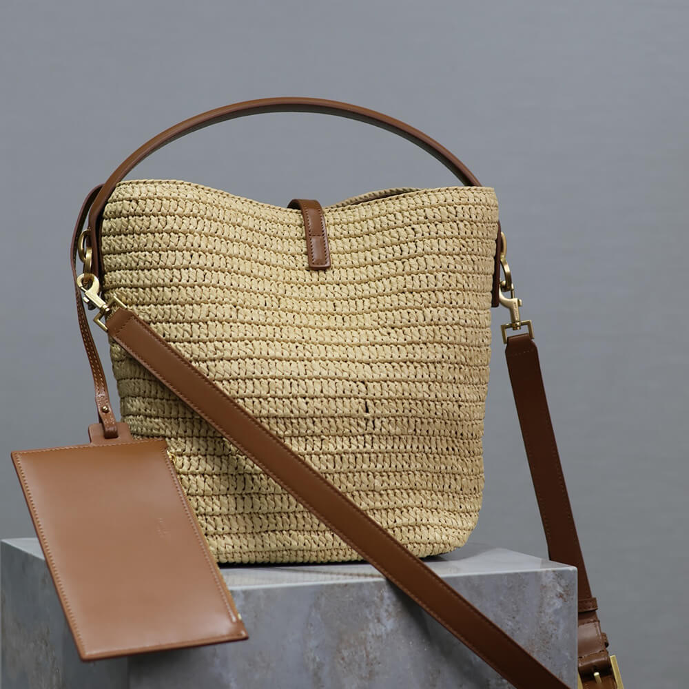 YSL LE 37 IN WOVEN RAFFIA AND VEGETABLE-TANNED LEATHER(HIGH-END GRADE)