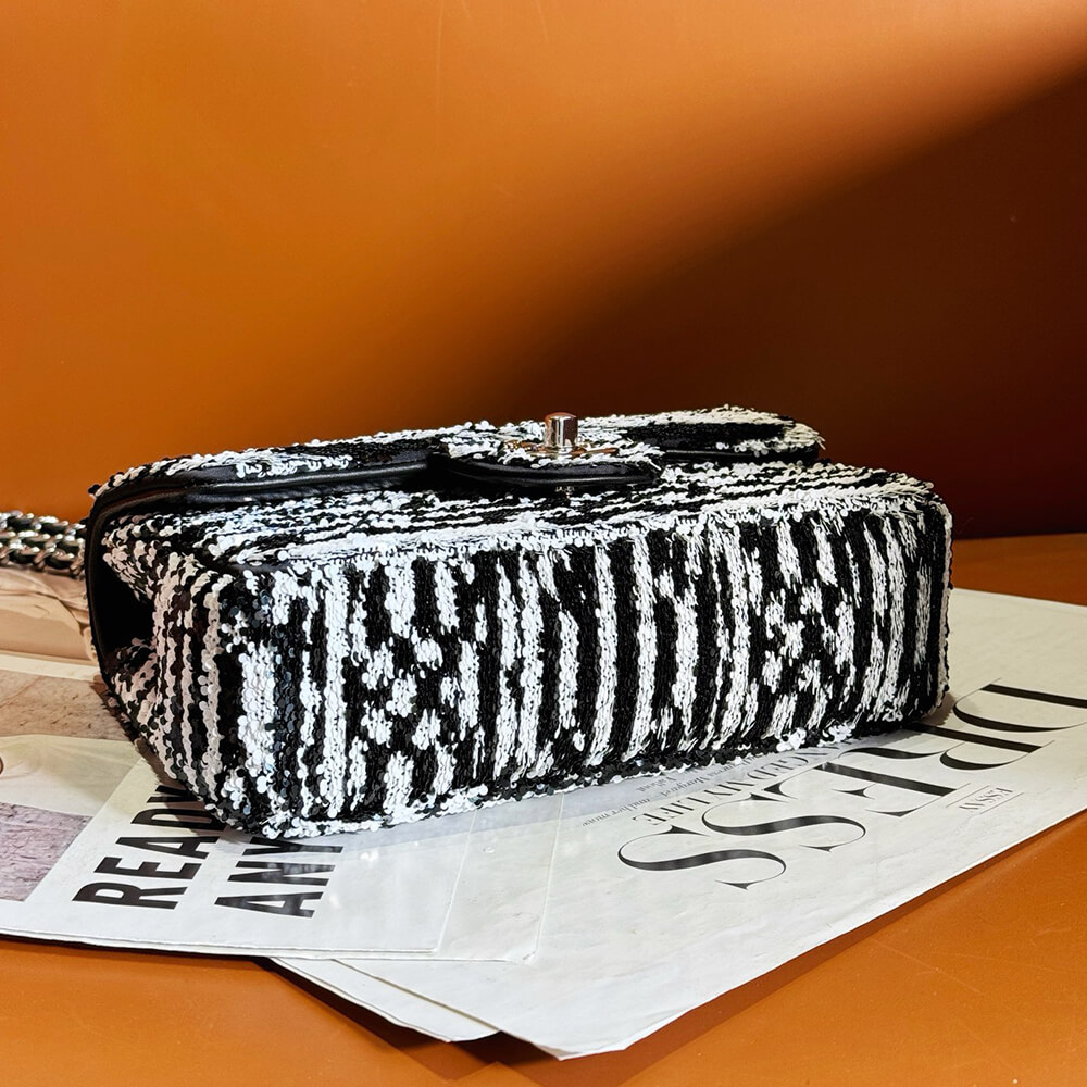 Ch*el little black and white striped bag