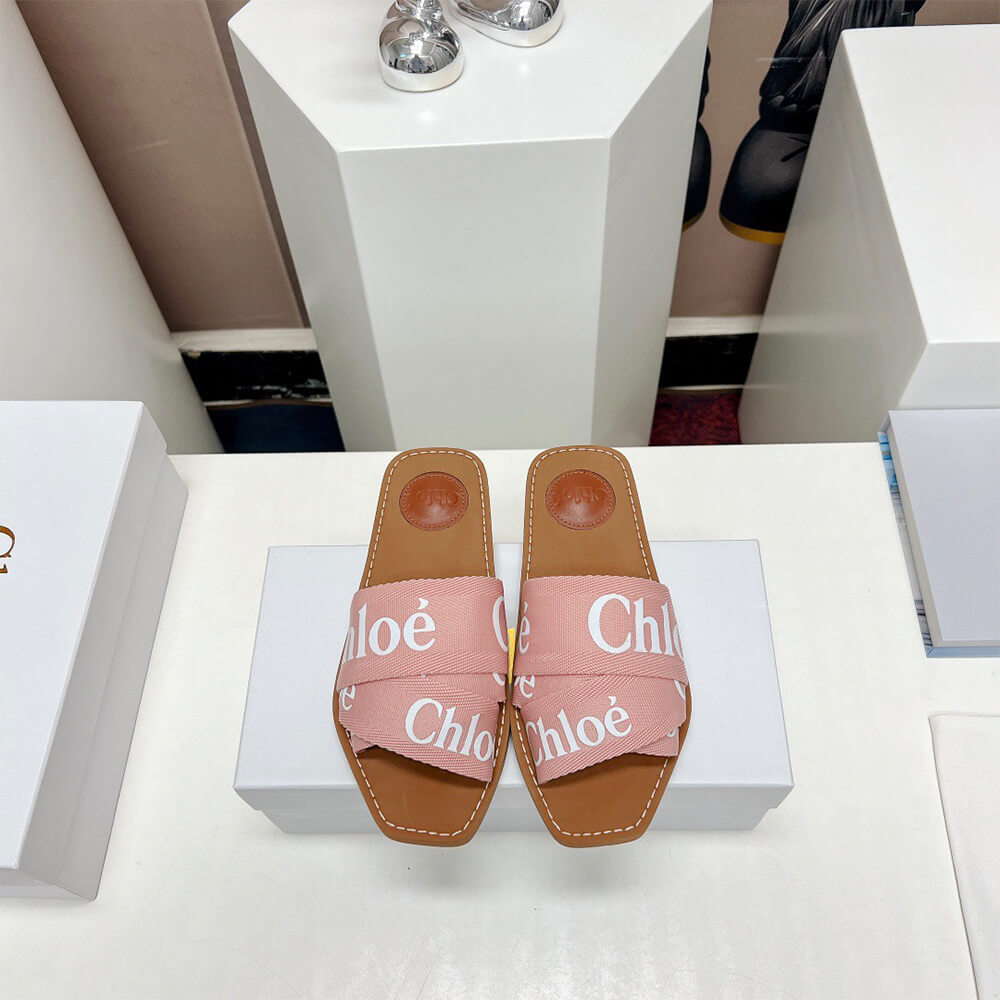 Chloe woody logo-print canvas slides