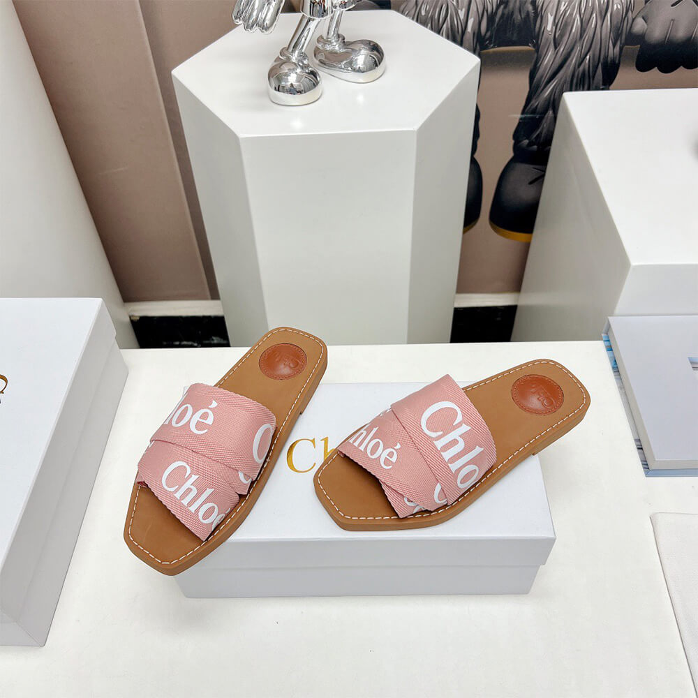 Chloe woody logo-print canvas slides